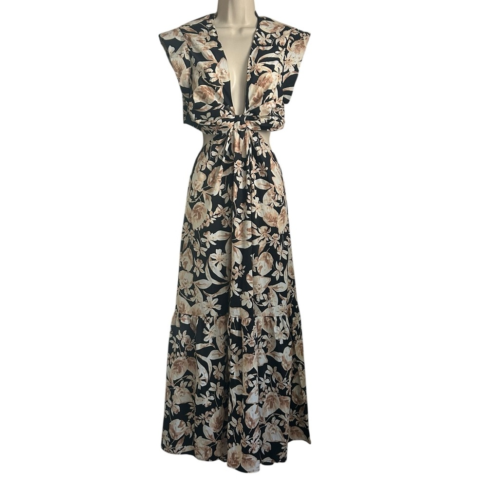 Jason Wu Elegant Black and Cream Floral Maxi Dress